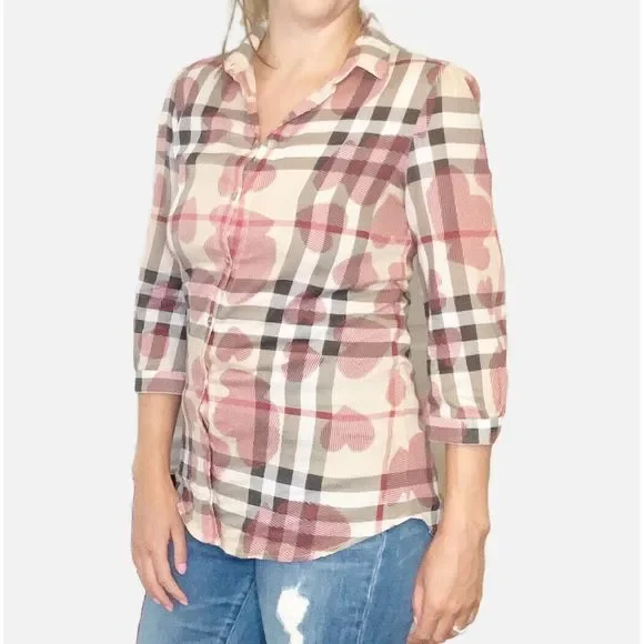 Authentic Burberry Brit Women's Heart Print Nova Check Plaid